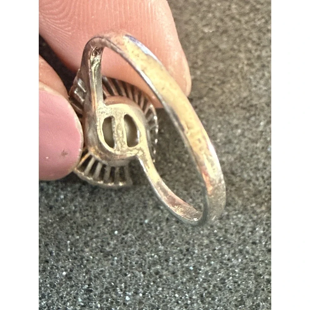 Vintage 925 Sterling Silver Clam Shell Pearl Ring Mid Century Fluted Bypass
